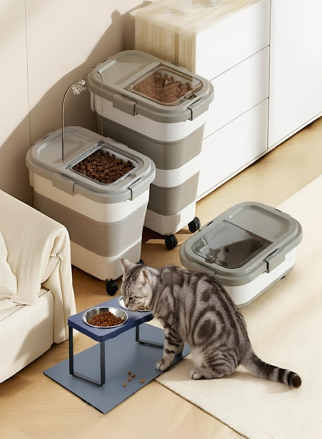 Summark 15 Lbs Dog/Cat Food Storage Container,Collapsible Food Storage Containers with Rolling Wheel Airtight Locking Lid,Pet Food Storage Container with Cup and Scoop,Grey - Image 2